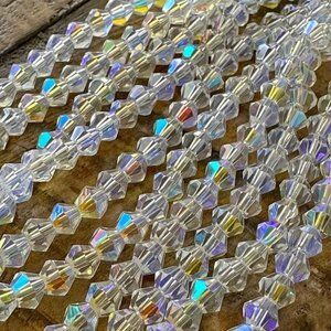 4mm Bicone Electroplated Glass Bead Strands - Faceted - Clear AB